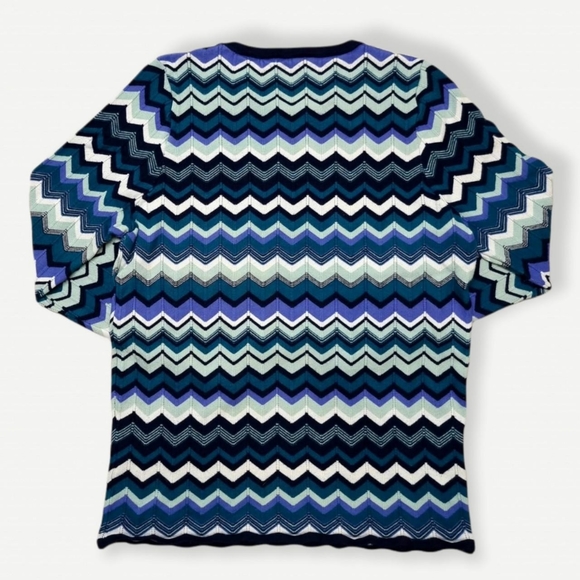 Vintage Jumper Retro Striped Knitted Top Knit Wavy Blue Funky Psychedelic Print - Picture 3 of 3